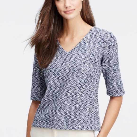 NWT ANN TAYLOR Diamond Weave V-neck Top - Picture 2 of 6